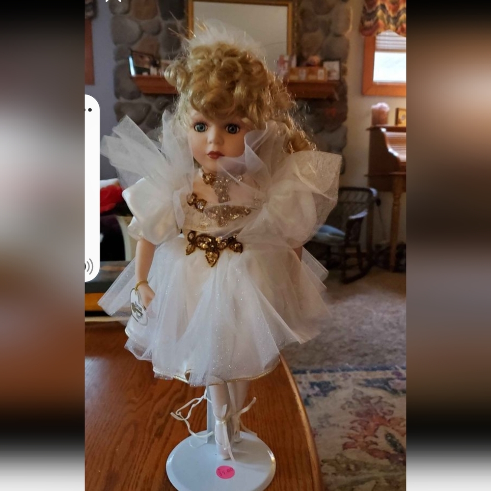 Doll, Vintage Porcelain Doll, Brass Key Ballerina